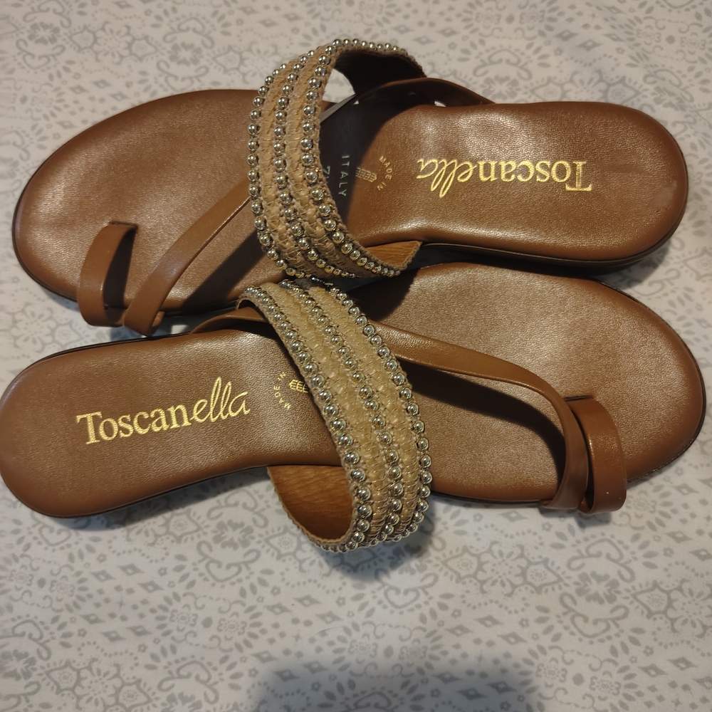 Toscanella Brown Beaded Strap Sandals